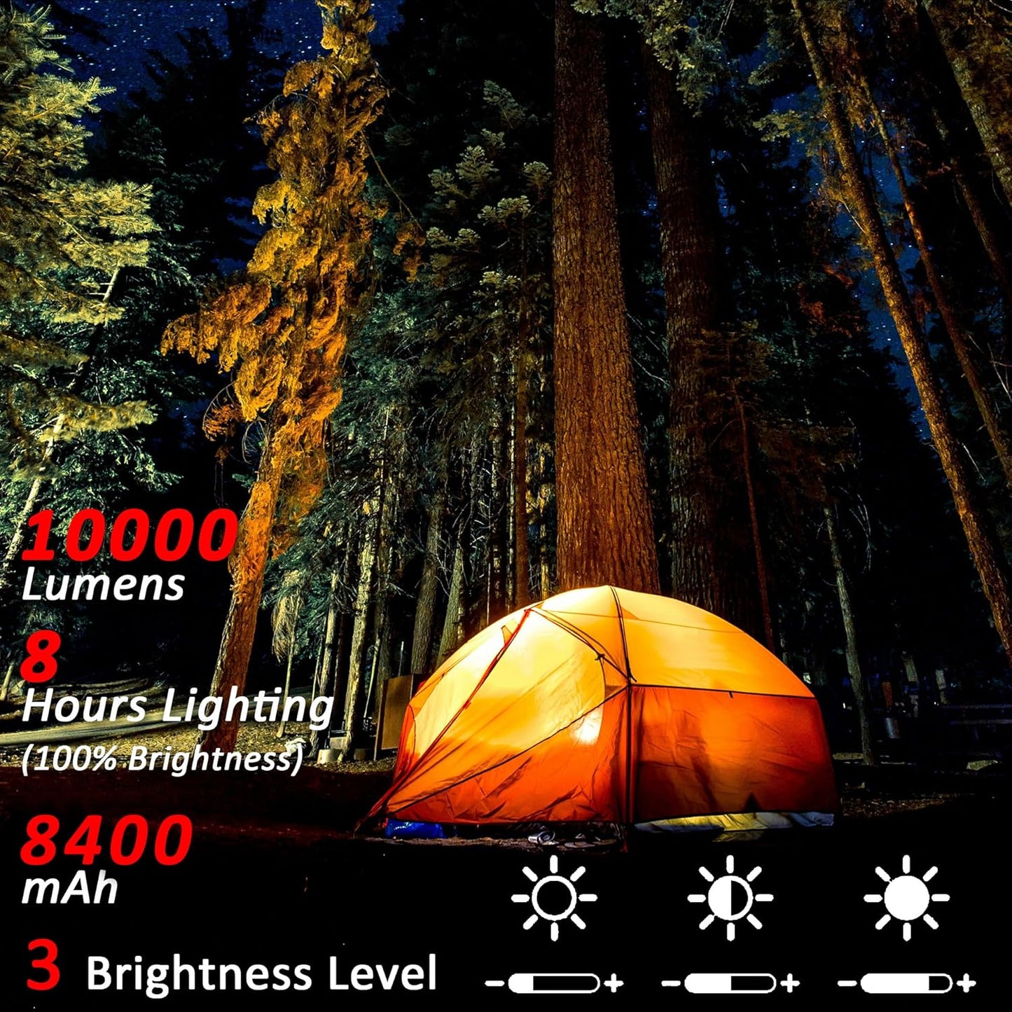 100W Portable Rechargable Solar Panel LED Work Light with 3 Brightness Level, 10000LM 8400mAh IP66 Waterproof Outdoor Flood Light