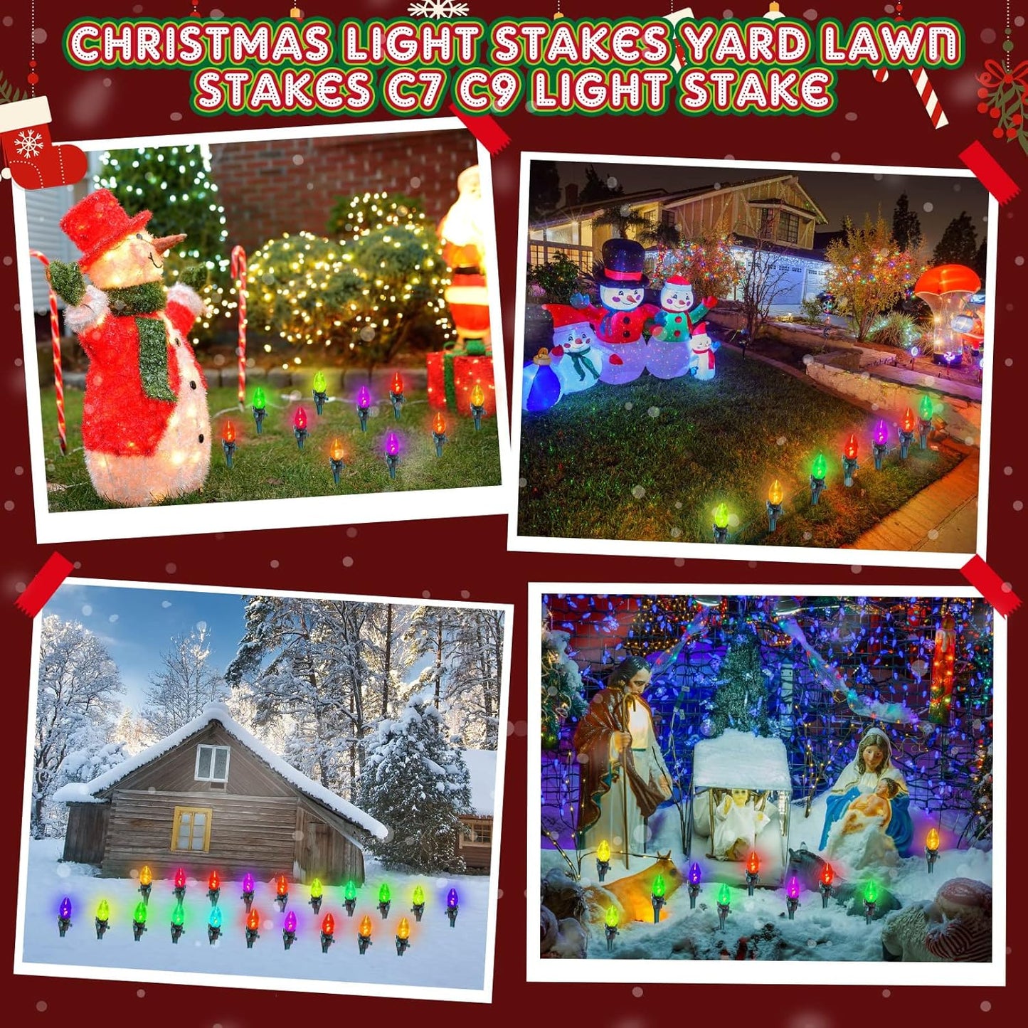 Jetec 150 Pieces Christmas Light Stakes Universal Yard Lawn Holiday 7.5 Inches Light Ground Stakes for C7 C9 String Lights Christmas Outdoor Lights Holders on Yards, Driveways (Green)