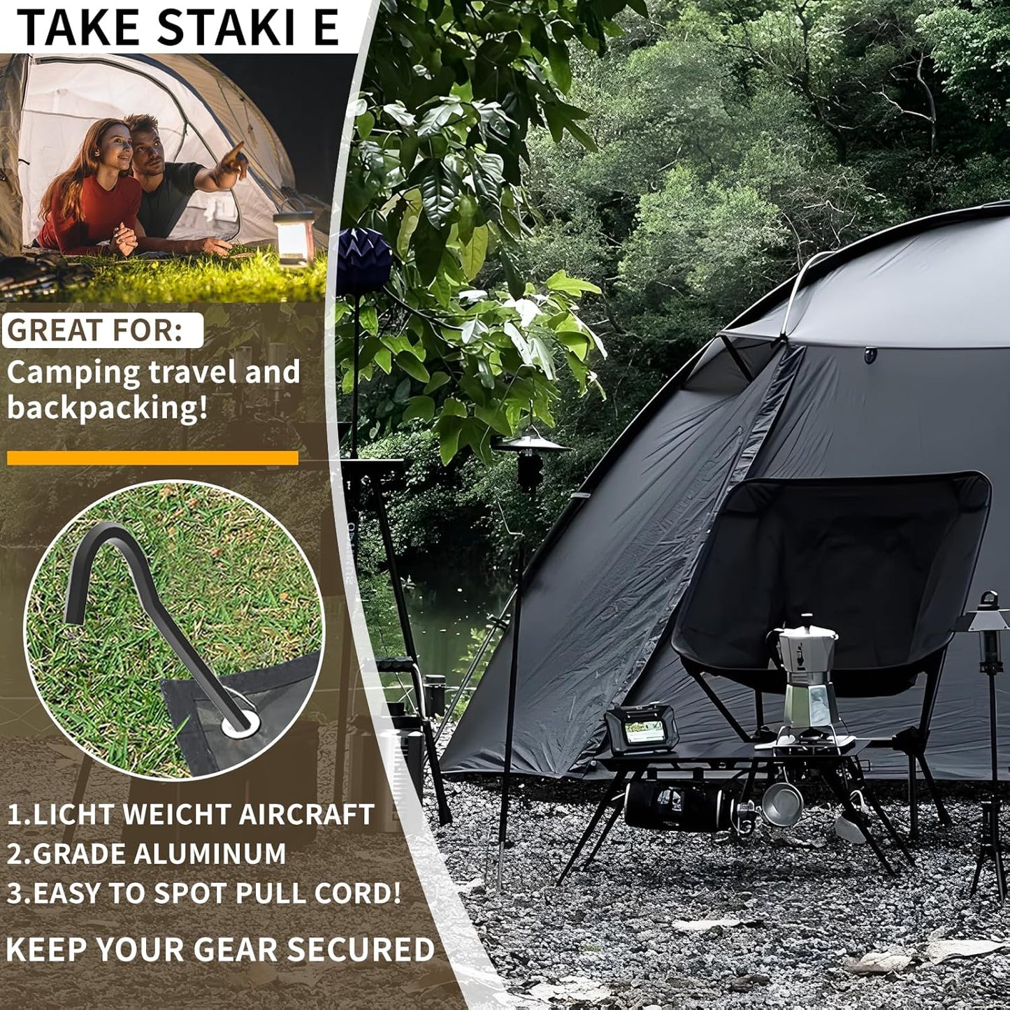 10Pcs Metal Tent Pegs with Hooks. 7 inches Durable Garden Stake Ground Anchors Awning Metal Hooks. Heavy Duty, Waterproof & rustproof, Ideal for Camping, Yard Decor, Picnic & tarp(Black)