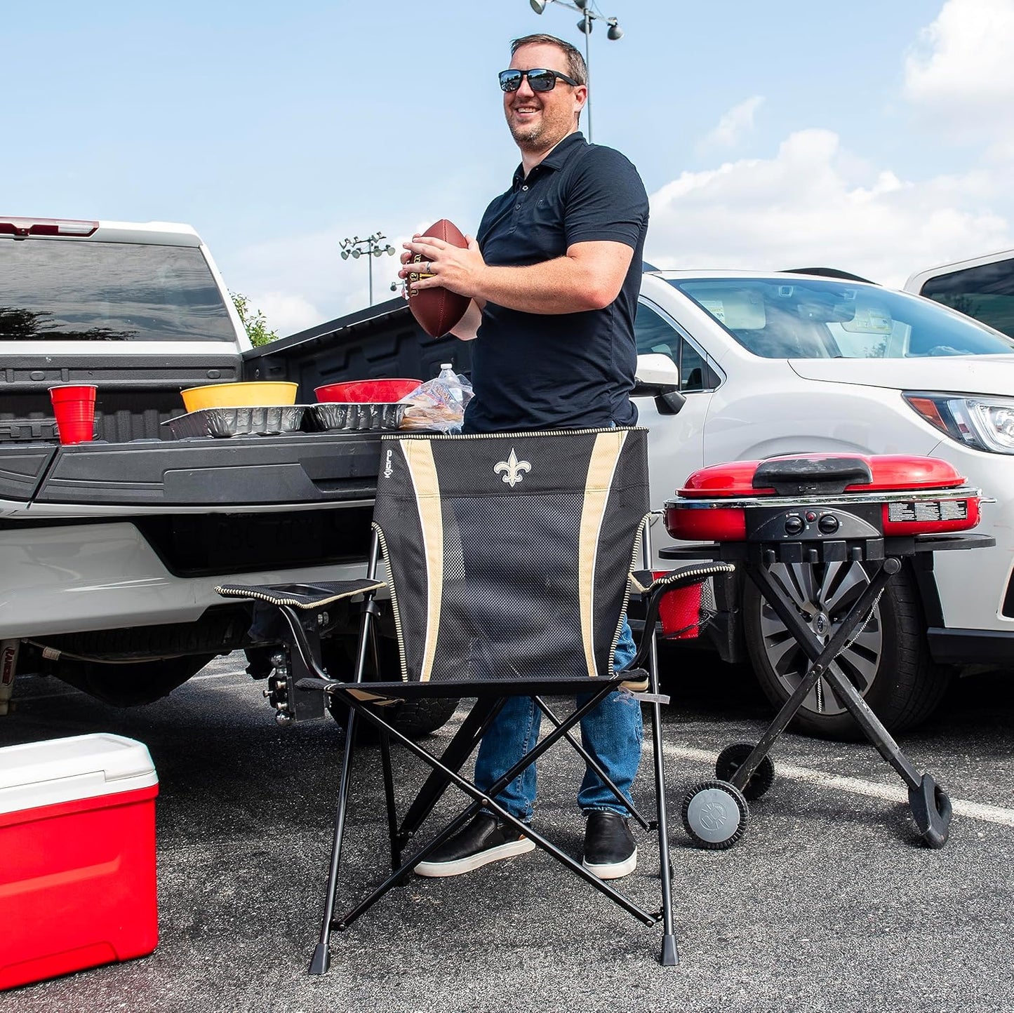 Kijaro NFL Sports Fan Folding Chair, 26" L x 35.5" W x 37" H, New Orleans Saints