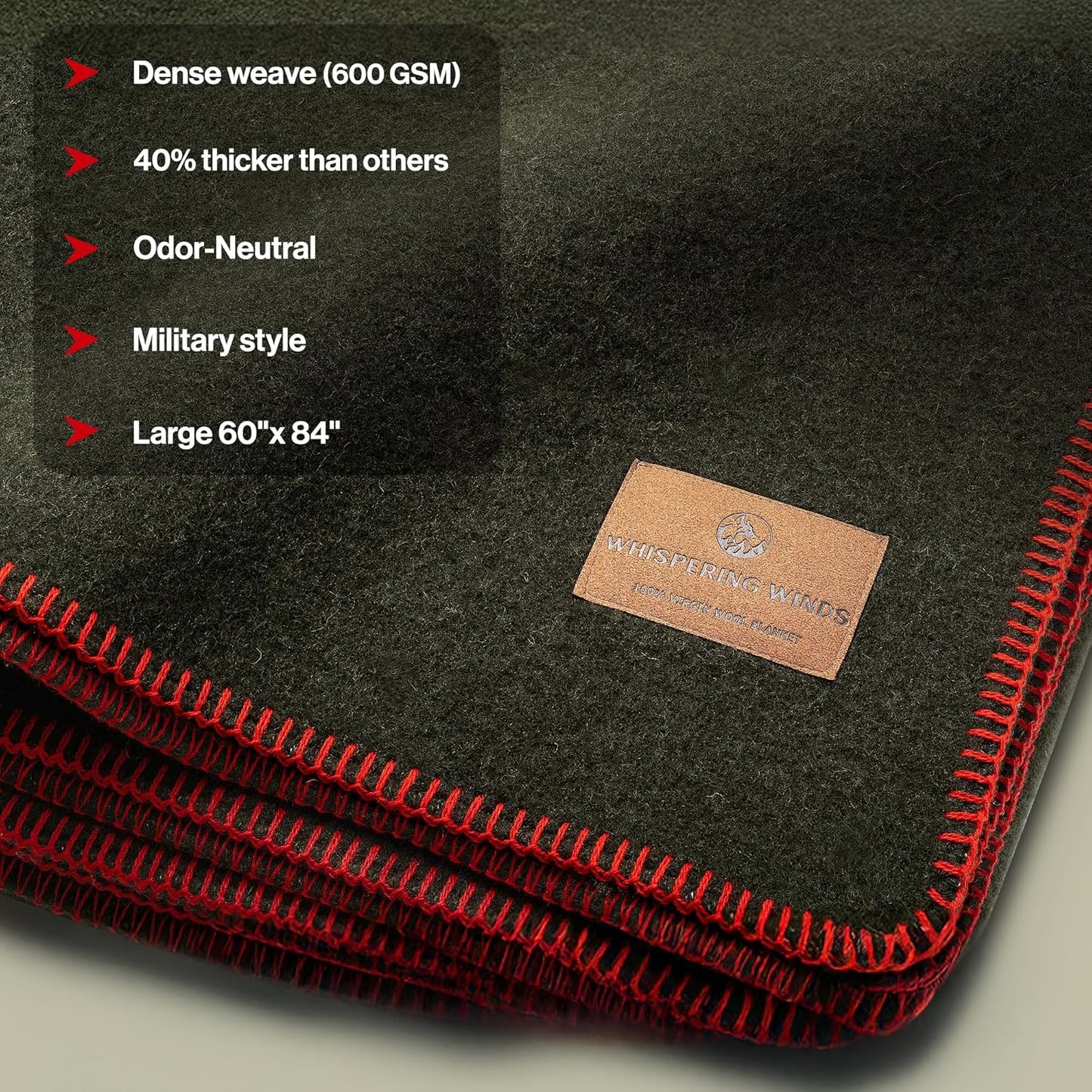 100% Wool Blanket - Premium Ultra-Soft, Thick, Warm, Large 60"x 84" Bed & Camping Blanket for Outdoor, Home, Indoor, Bushcraft & Survival