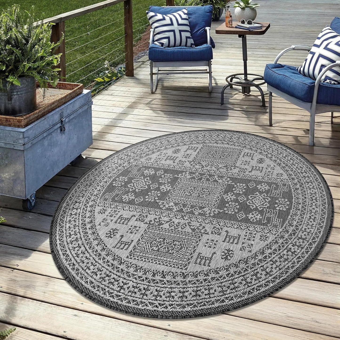 Keen Home Design Terrace Outdoor Round Rug - 8ft Round Washable Indoor/Outdoor Rug for Patio, Kitchen, Balcony, Beach, Garden, Deck and Porch, Size: 7'7" Round